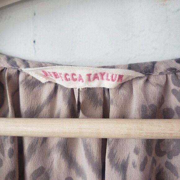 Rebecca Taylor Meow Animal Print 100% Silk Dress Size 10 Ruffle Hem Mob Wife - Picture 6 of 10